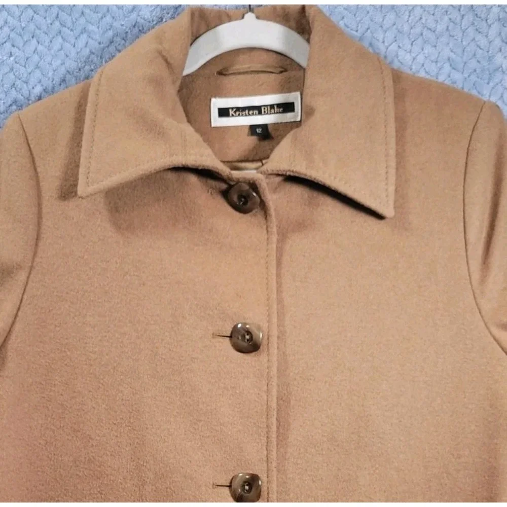 Kristen Blake Camel Brown Wool Blend Coat Womens Size 12 Button Up Winter‎ Boho